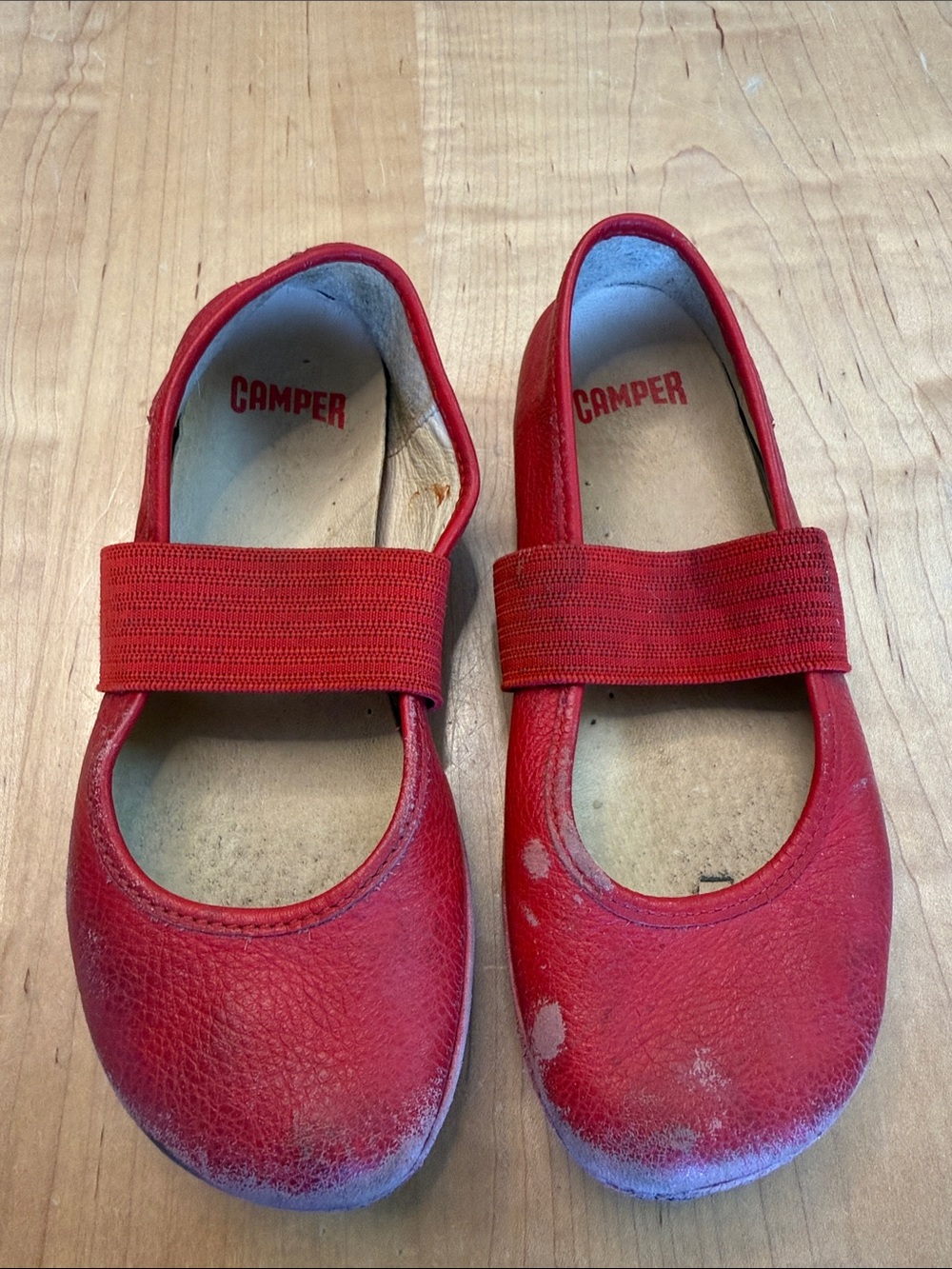 Camper Kids Red Mary Jane Elastic Strap Shoes